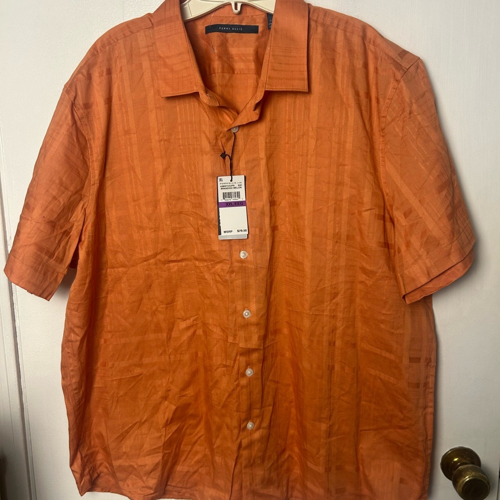 Perry Ellis Men's Vibrant Orange Button-Down Shirt